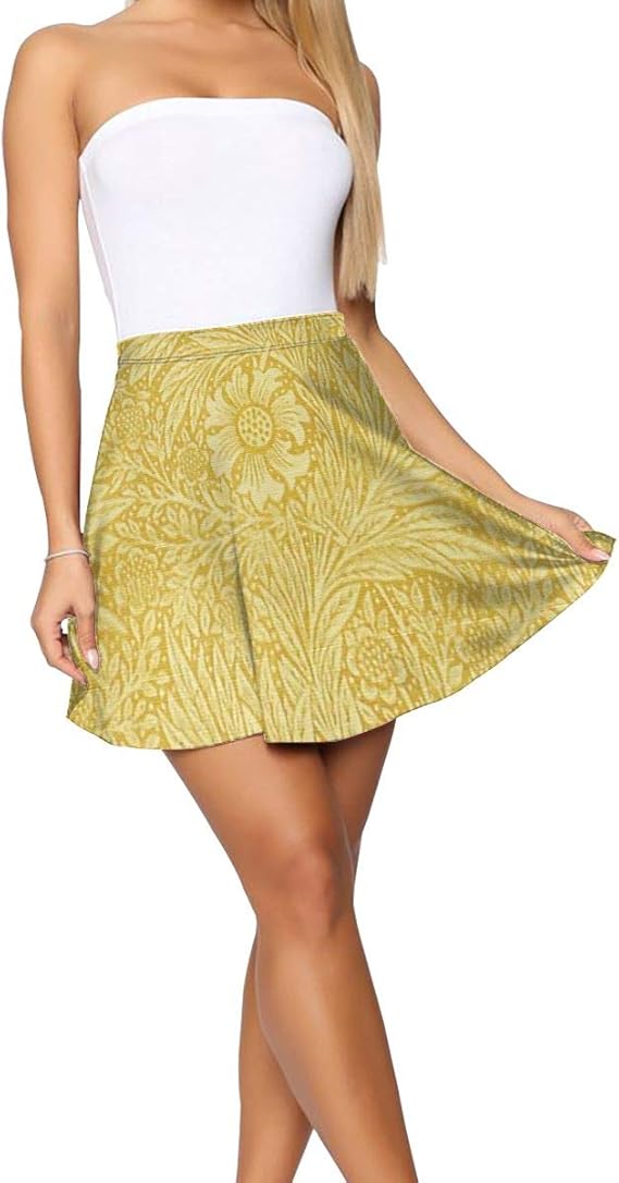 Women's Golden Flower Fabric Skater Skirt, Stylish Tennis Skirt for