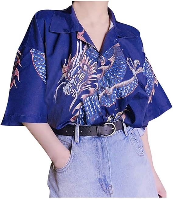 Amazon Co Jp シャツ アロハ風 おしゃれ アロハシャツ かりゆし レディース ドラゴン プリント ファッション 大きいサイズ 人気 羽織 花火大会 男女兼用 カップルシャツ プレゼント 半袖 Tシャツ ファッション