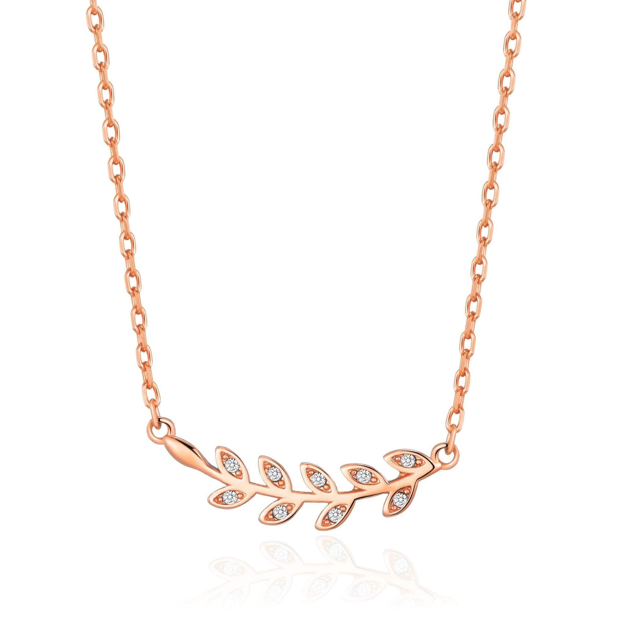 Philip Jones Rose Gold Plated Leaf Necklace Created with Zircondia® Crystals