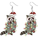QLUYCKW Acrylic Christmas Animal Earrings Unique Cat Dinosaur Raccoon Yak Dangle Earrings Cheerful Holiday Jewelry for Women Xmas