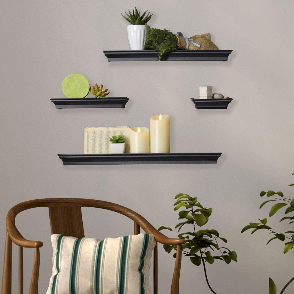 Melannco Floating Wall Mount Molding Ledge Shelves, Set of 4, Black, 4 Count: Home & Kitchen