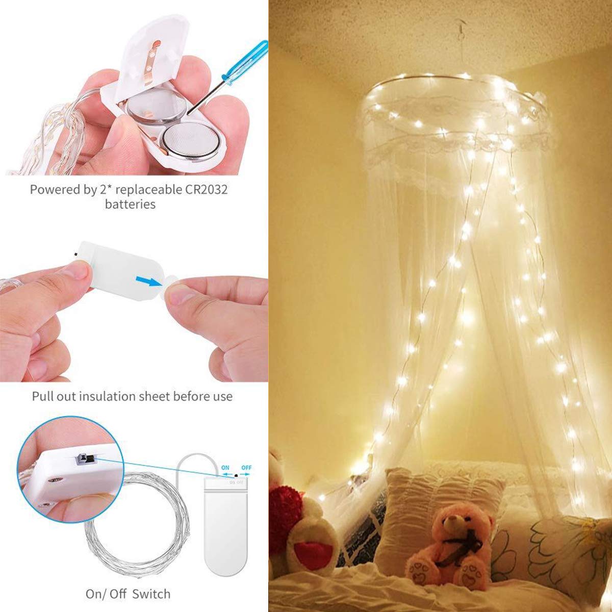 Fairy String Lights, 15 Pack 20 LED Fairy Lights Battery Operated Sliver Wire Lights + 6 PCS Extra Replacement Batteries with Starry Jar Lights for DIY Party Wedding Decorations (Cool White)