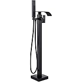 Senlesen Matte Black Free Standing Tub Faucet Floor Mounted Tub Filler Faucet Brass Bathroom Tub Faucets with Hand Shower