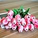 HoYuanFlo Artificial Tulips Single Stem PU Touched 10 Pcs Arrangement Bouquet with Glorious Moral for Home Office Wedding Parties (Pink)