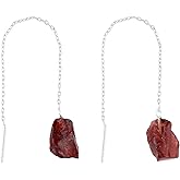 Shivangi Gems Natural Raw Red Garnet Gemstones Threader Earrings, Handmade Dangling Earrings for Women, Silver Plated Earrings, Rough Stones Healing Crystals, Women Jewelry, Gift For Her