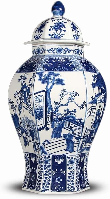 ZHAO YELONG Classic Blue and White Porcelain Floral Temple Ginger Jar Vase, Made Of Jingdezhen,China Retro Style,Height 16.1inch (41cm)