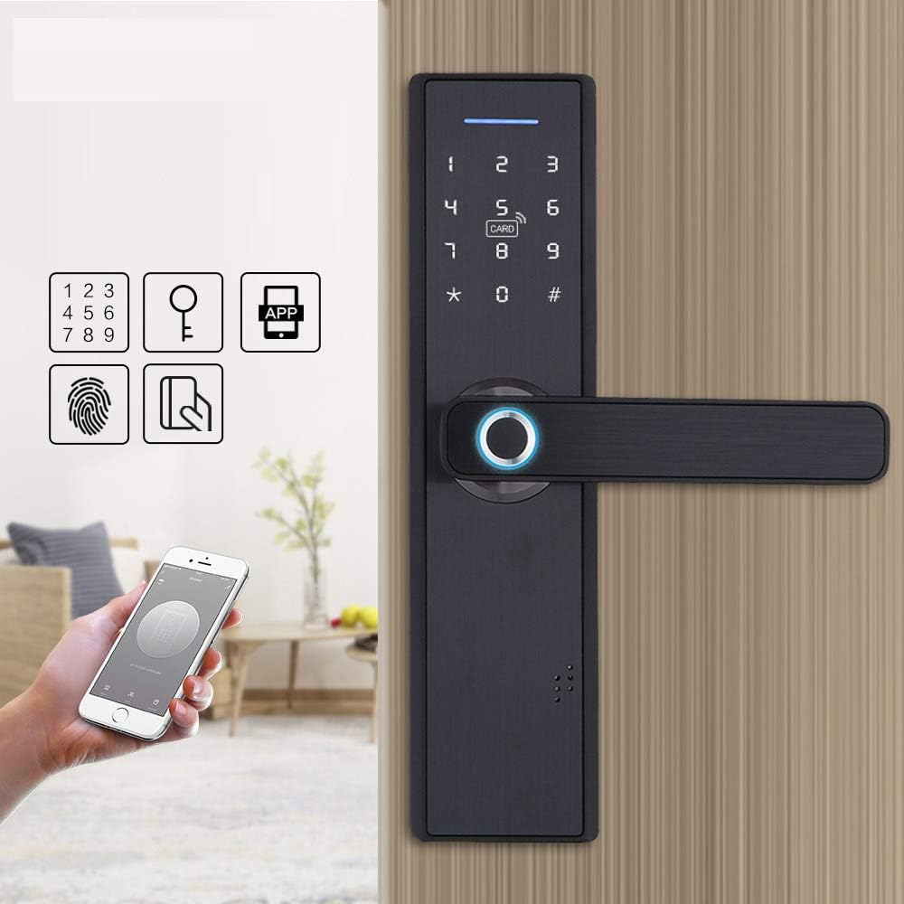 Smart Door Lock, Remote APP/Fingerprint/Password/Smart Card/Key Unlock, WiFi/Bluetooth, Digital Touchscreen, Automatic Locking for Home, Office, Apartment,Black-B