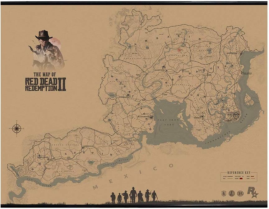 LJA Red Dead Redemption 2 Waterproof poster reel Map Hanging painting