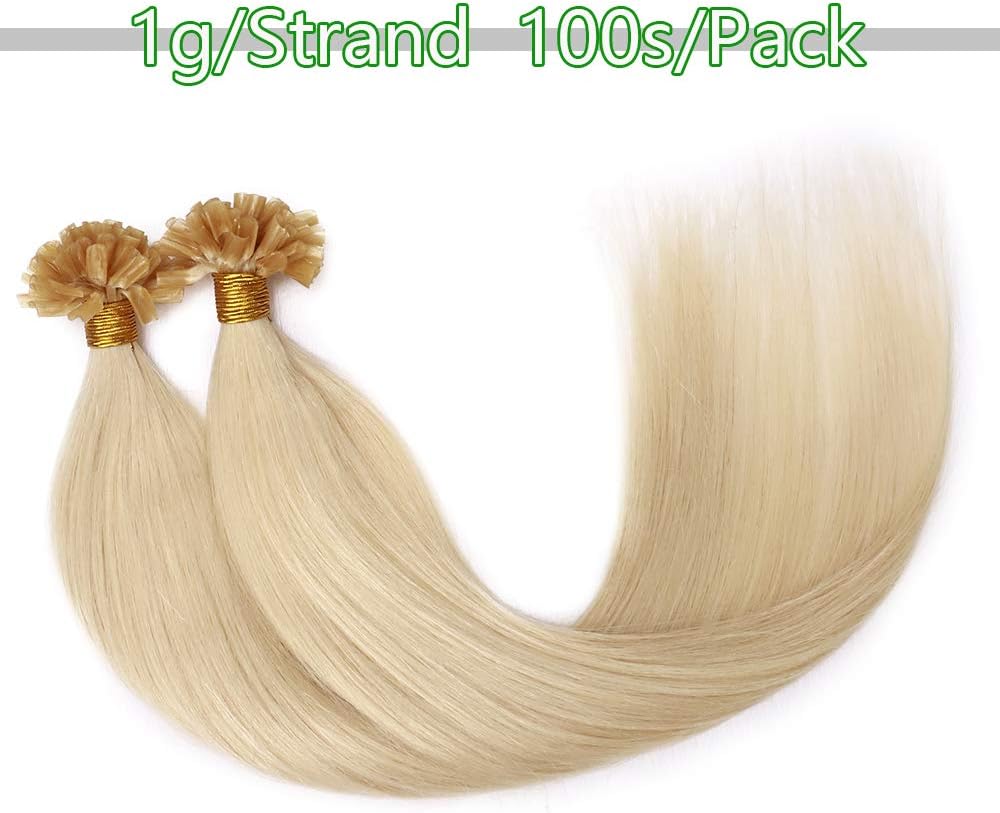 Silk-co U Tip Pre Bonded Hair Extensions Strands Keratin Nail Tip Straight Human Hair Extensions U tip Real Remy Hair 100 Strands Keratin Nail Til 24" #60 Platinum Blonde-100g - Image 5