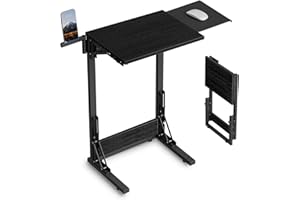 Evermagin Folding TV Tray for Eating, Foldable Laptop Table with Mouse Tray for Work, C Shaped End Table for Couch, Sofa Side Desk for Living Room, Bedroom, Black