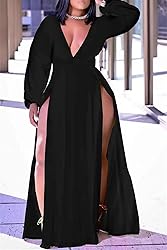 Women's Off Shoulder Casual Long Sleeve Split Maxi
