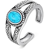 PEIMKO 925 Sterling Silver Turquoise Exquisite Hollow Ring Boho Style Adjustable Rings Jewelry Gifts for Women Mother
