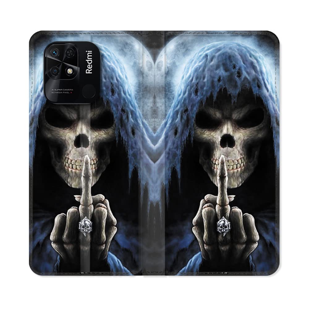 Cokitec Leather Wallet Case for Xiaomi Redmi 10C Skull Finger Design