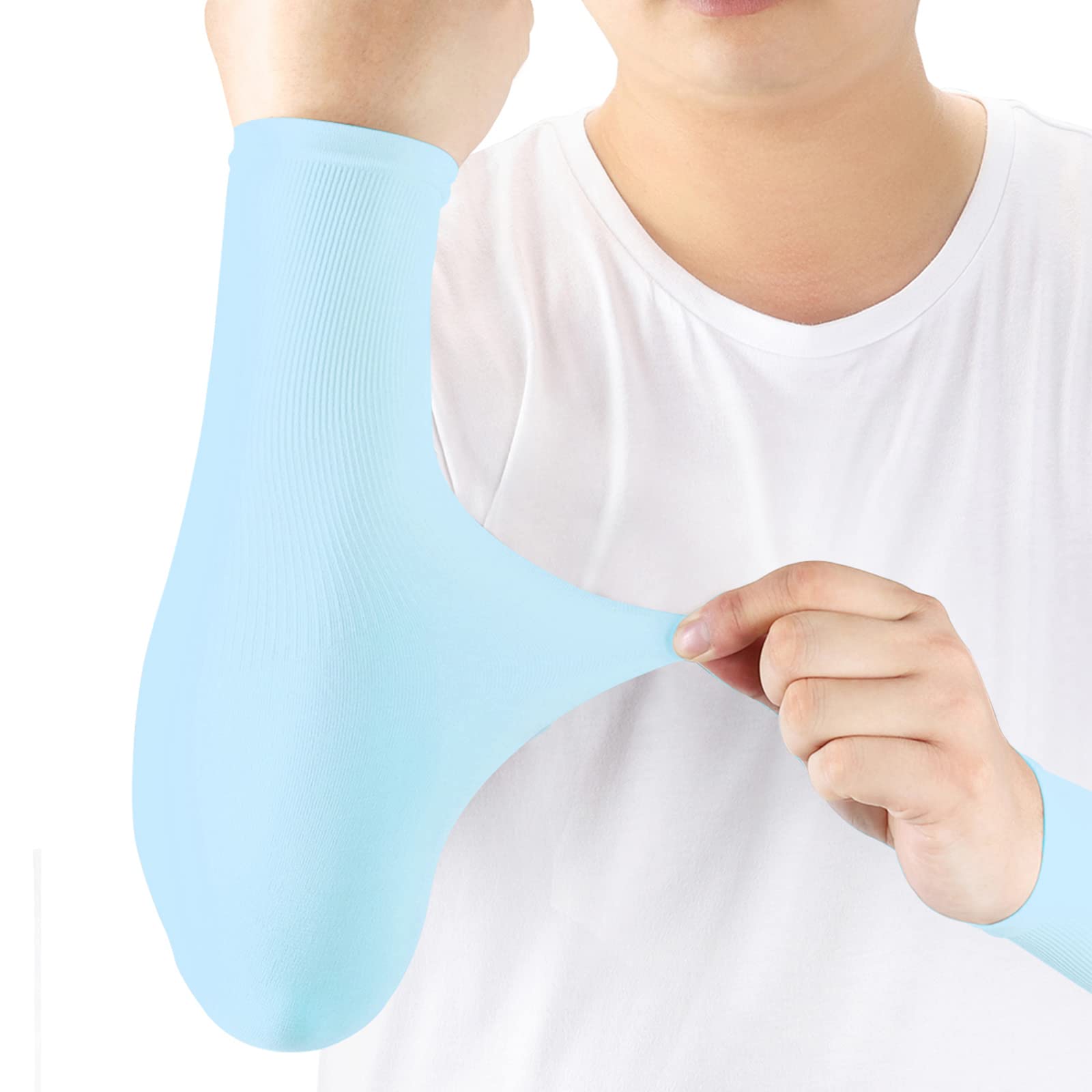 Arm Sleeves UV Protection,Arm Warmers Support Stretchy Anti-slip,Compression Sleeves to Cover Arms Womens Mens Youth for Covering Tattoo Basketball Running Cycling Gardening Outdoor (Blue,1 Pair)