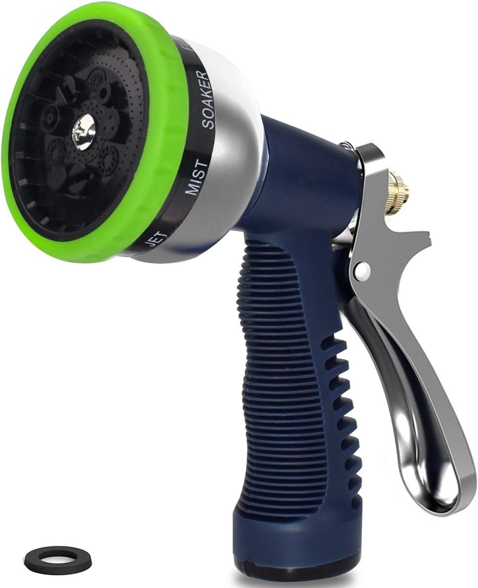 Garden Hose Nozzle Sprayer, Adjustable 9 Watering Patterns Heavy Duty Metal Spray Nozzle for Hand Watering Plants & Lawn, Car Washing, Patio and Pets