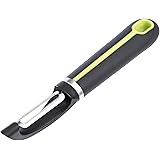 Amazon Basics Serrated Peeler with Protective Cover, Soft Grip Handle, Grey and Green