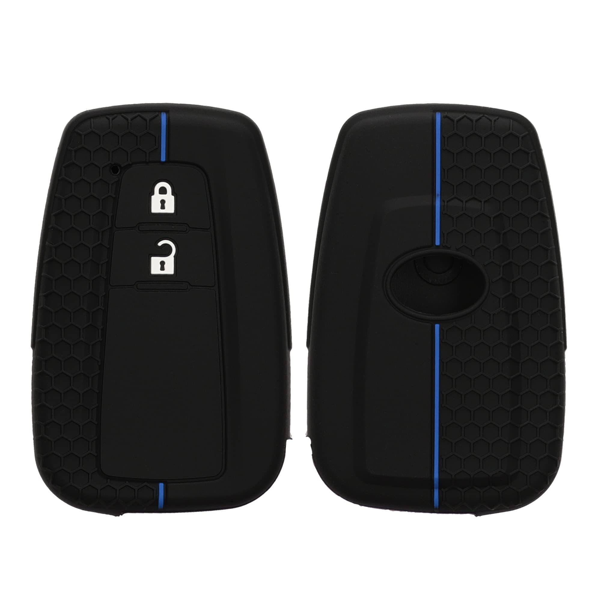 kwmobile Car Key Cover - Silicone Protective Case - Black/Blue, Compatible with Toyota (RAV4, Prius, Auris, Yaris, Camry, Corolla, C-HR, Land Cruiser Prado, Verso S) - 2 Button Smart Key Fob Case