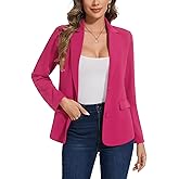 MINTLIMIT Blazer for Women Long Sleeve Lightweight Button Front Notched Lapel Blazers Jackets with Pockets(Hot Pink XL)