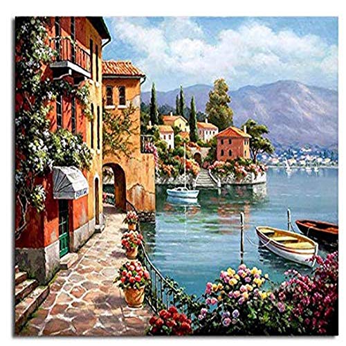 NicoSeeWonder Silent Harbor DIY Painting Number Kit with Brush Frameless (15.7in X 19.6in)