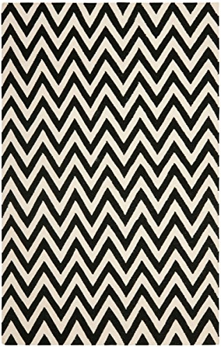 Safavieh Dhurries Collection DHU557L Hand Woven Black and Ivory Premium Wool Area Rug (6' x 9')