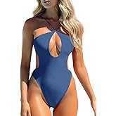 Saodimallsu Womens Sexy One Piece Bathing Suit Plunge Neck Cut Out Backless Criss Cross High Waisted Swimsuit