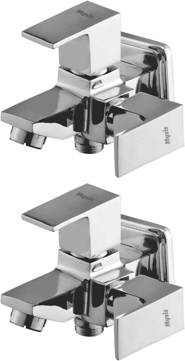Mysis Square Brass 2 In 1 Bib Cock With Wall Flange (Disc Fitting | Quarter Turn | Form Flow) (Pack of 2)