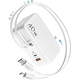 4-in-1 Retractable Gan Wall Charger Plug USB C,Travel Essentials Brick Multiport, 3ft Lightening+ Type C Cables,40W Fast Charging Foldable Block for iPhone 17 Pro/16/15/14/13,iPad,Galaxy