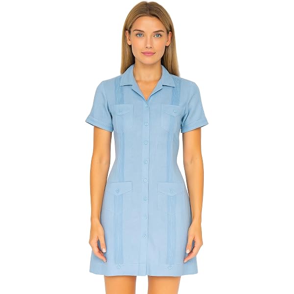 Mojito Women's Guayabera Dress Classic Linen Blend Sleeveless Button Down  Small/Aquamarine at Amazon Women's Clothing store