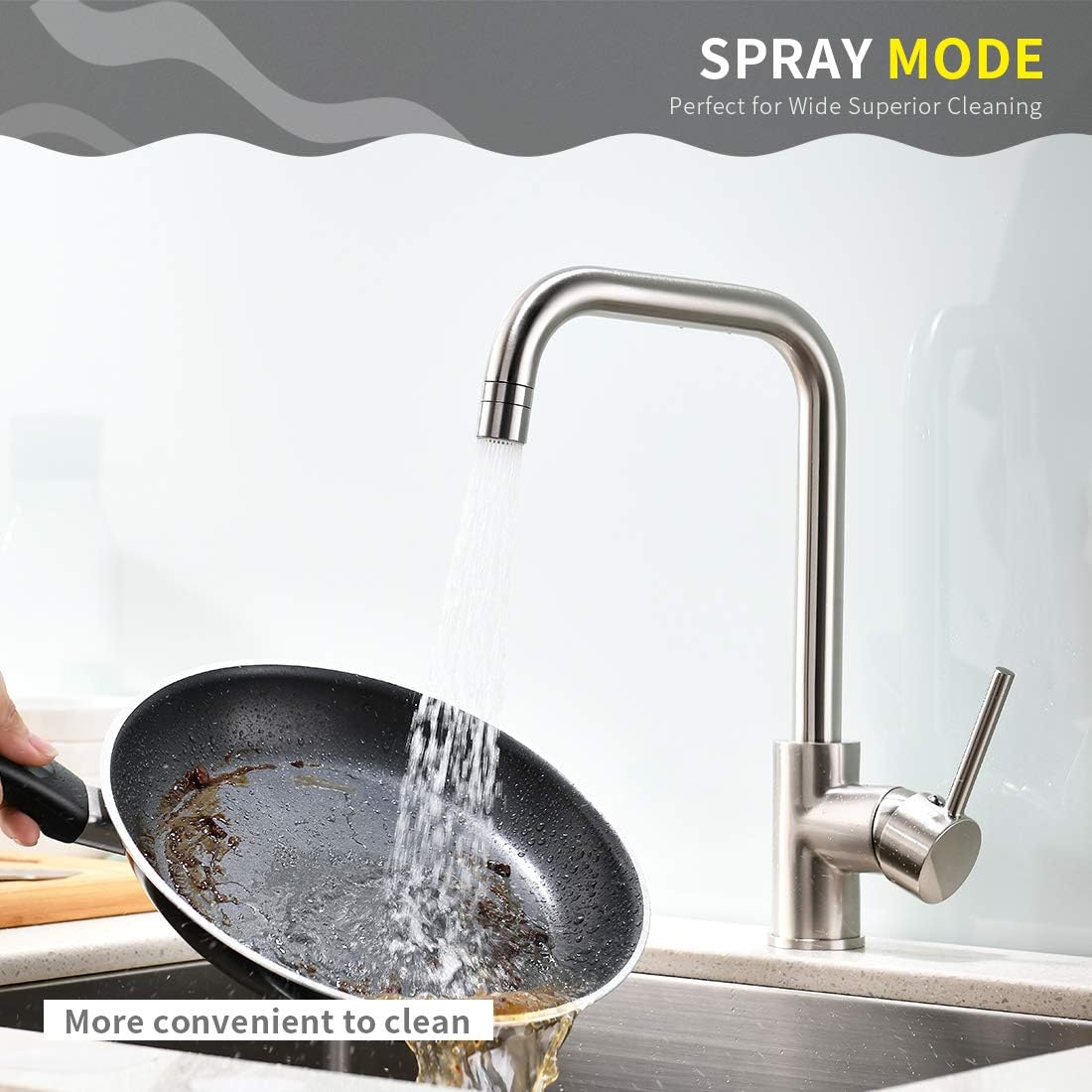 GIMILI Bar Sink Faucet Stainless Steel Kitchen Faucet One Hole Brushed Nickel, Single Handle 360 Degree Rotation Brushed Nickel Kitchen Sink Faucets - - 