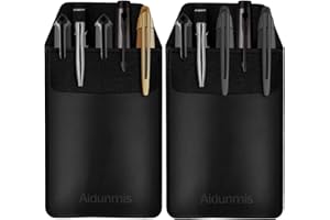Aidunmis Pen Pocket Protector, 2 Pieces PU Leather Pocket Pen Holder Organizer Pouch for Shirts Lab Coats Pants Pen Sleeve - Multi-Purpose Pen Pocket Holds Pens Pointers Pencils and Notes Card - Black