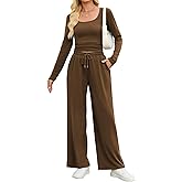 ZAFUL Women's 2 Piece Fall Outfits Set - Long Sleeve Top & Wide Leg Tracksuits Casual Lounge Matching Sets with Pockets