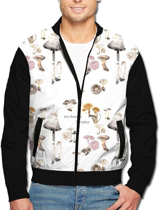 RmaUa Watercolor Mushroom Men's Casual Classic Slim FullZip Jacket at Amazon Men’s Clothing store
