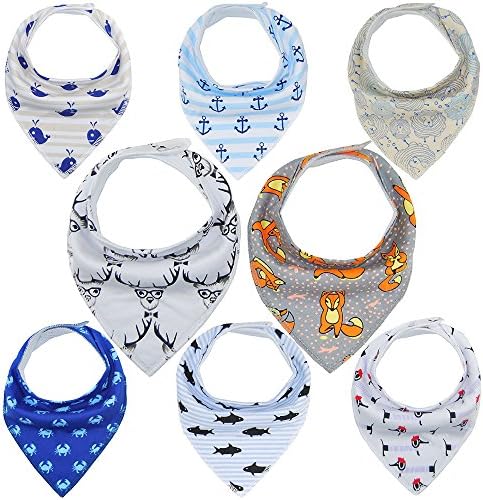 Baby Bandana Drool Bib Set of 8, Perfect Newborn Gift 100% Organic Cotton, Super Soft & Absorbent Drool & Teething Bibs for Boys and Girls Unisex by BabyLoni