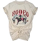 Western Cowboy T-Shirt for Women Cowgirl Rodeo Casual Shirts Vintage Desert Cactus Graphic Tee Tops