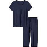 Latuza Women's Pleated Loungewear Top and Capris Pajamas Set