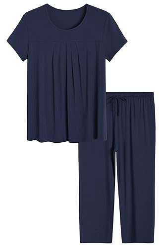 Latuza Women's Pajamas Pleated Loungewear Top and Capris Pjs Set L