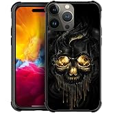 DAIZAG Compatible with iPhone 15 Pro Max Case,All-Round Protection Shockproof Anti-Scratches TPU Cover,Cases for Man Woman-Gold Black Skull