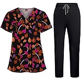 YAVINCOL Medical Nursing Uniform Set Scrub Sets for Woman and Man with Pattern Used in Hospitals, clinics (Top+Jogger Pants)