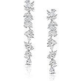 SWEETV Cubic Zirconia Bridal Earrings for Women Brides, Crystal Chandelier Wedding Drop Earrings for Prom or Pageant