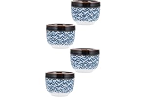 Cabilock 4Pcs Ceramic Sake Cup Traditional Japanese Sake Cups with Pattern and Dishwasher Safe for Serving Warm Sake at Home