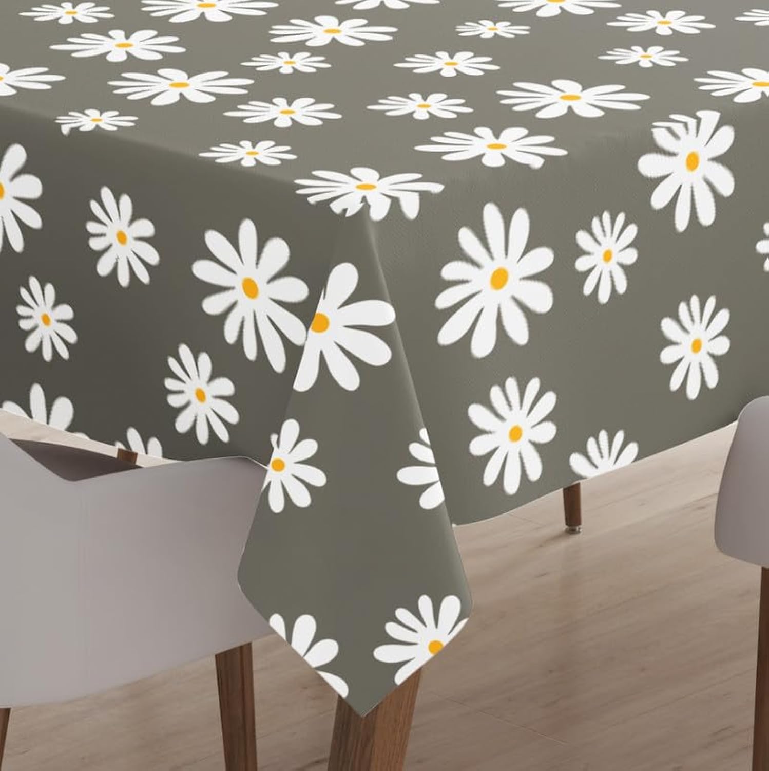 Encasa XO Printed Tablecloth 140x180 cm for 4 to 6 Seater Dining Table of length upto Rectangular, 100% Cotton, Machine Washable, Durable, Rectangular, for Home, Restaurant, Banquet - Daisy Grey