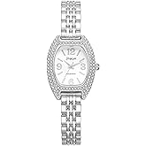 Avaner Women's Stainless Steel Wrist Watches: Ladies Gold Silver Elegant Rhinestones Bling Barrel-Shaped Analog Quartz Bracelet Watch