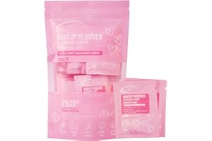 Air Jungles Makeup Remover Wipes Single Wrapped, 25 Ct, Mini Travel Size for Cleansing Face and Eyes, Fragrance-Free, Alcohol-Free, Infused with Vitamin E for All Type Skin