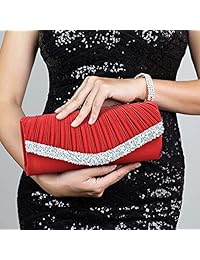 Dasein - Bolsos de noche plisados ??de satén para mujer, con solapa y diamantes de imitación, con correa de cadena plateada, Morado, M