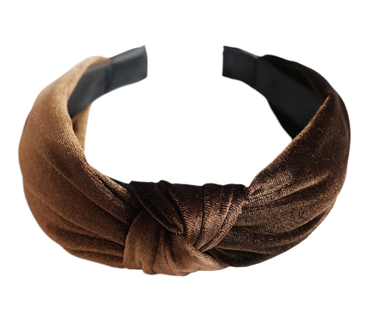 scicent Headband Knotted Hairbands Women Velvet Hair Hoops Wide Head Bands Top Knot Turban Hair Bands dark coffee