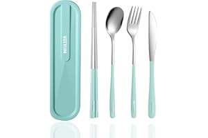 INKULEER Travel cutlery set, 18/8 stainless steel cutlery, Reusable utensils set with case, Portable Silverware Lunch Box for Camping and Office