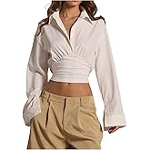 MakeMeChic Women's Button Up Shirt Collared Long Sleeve Dressy Work Blouse