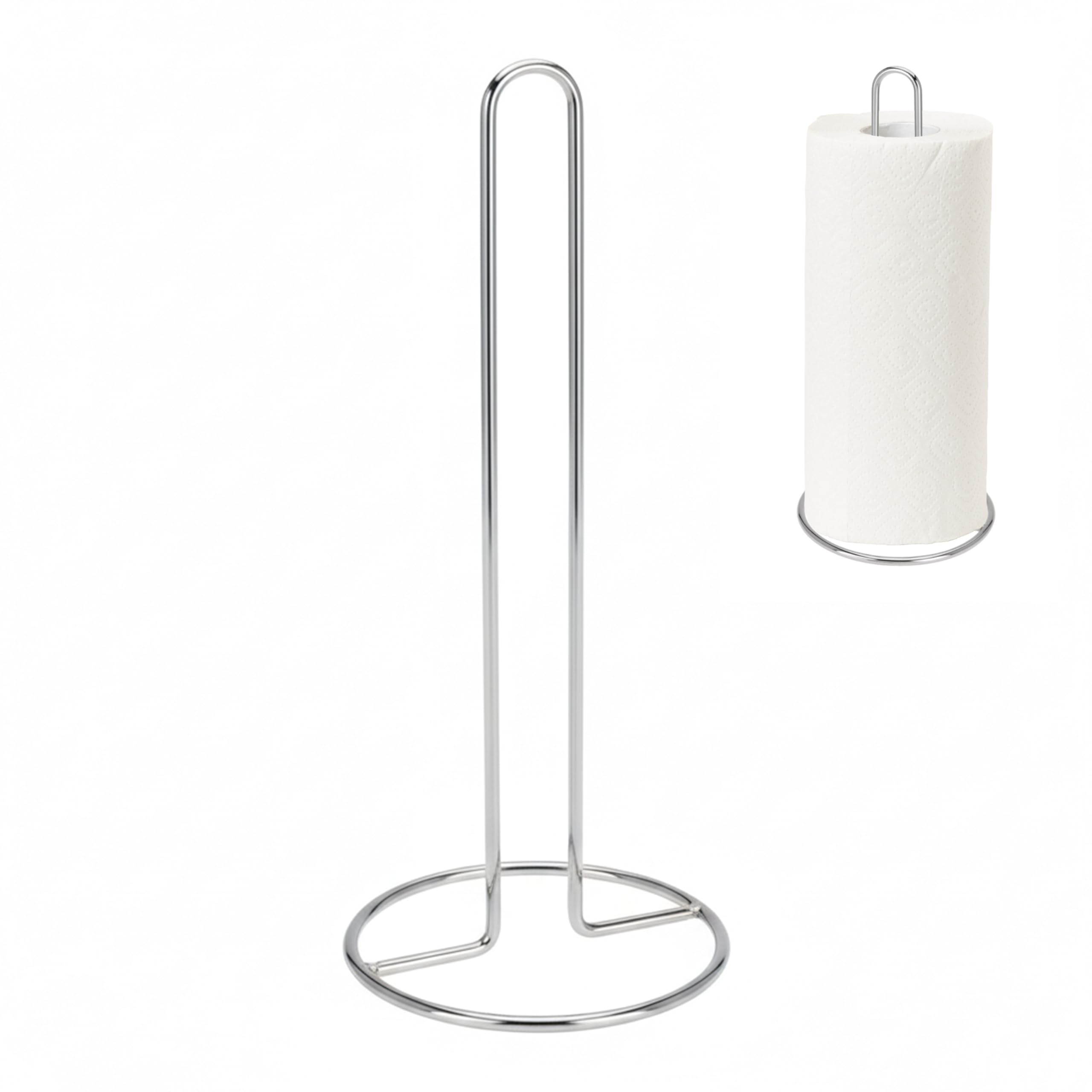 GEEZY Stainless Steel Kitchen Roll Holder - Stylish Silver Freestanding Paper Towel Stand - Tissue Dispenser & Organiser for Kitchen Countertop & Dining Table