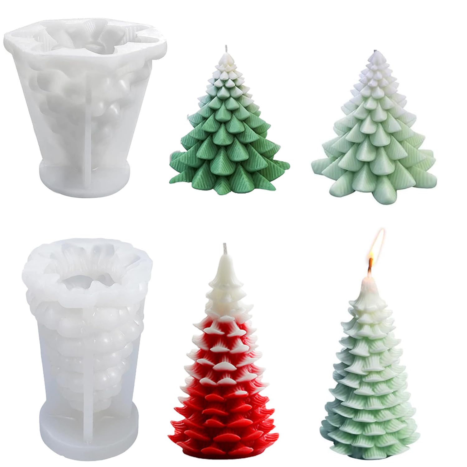 FYSL Silicone Christmas Tree Candle Mold 2 Pcs - Xmas Handmade Candle Making Mould for Christmas Party