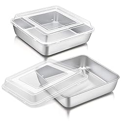 P&P CHEF Square Baking Cake Pan with Lid, Stainless